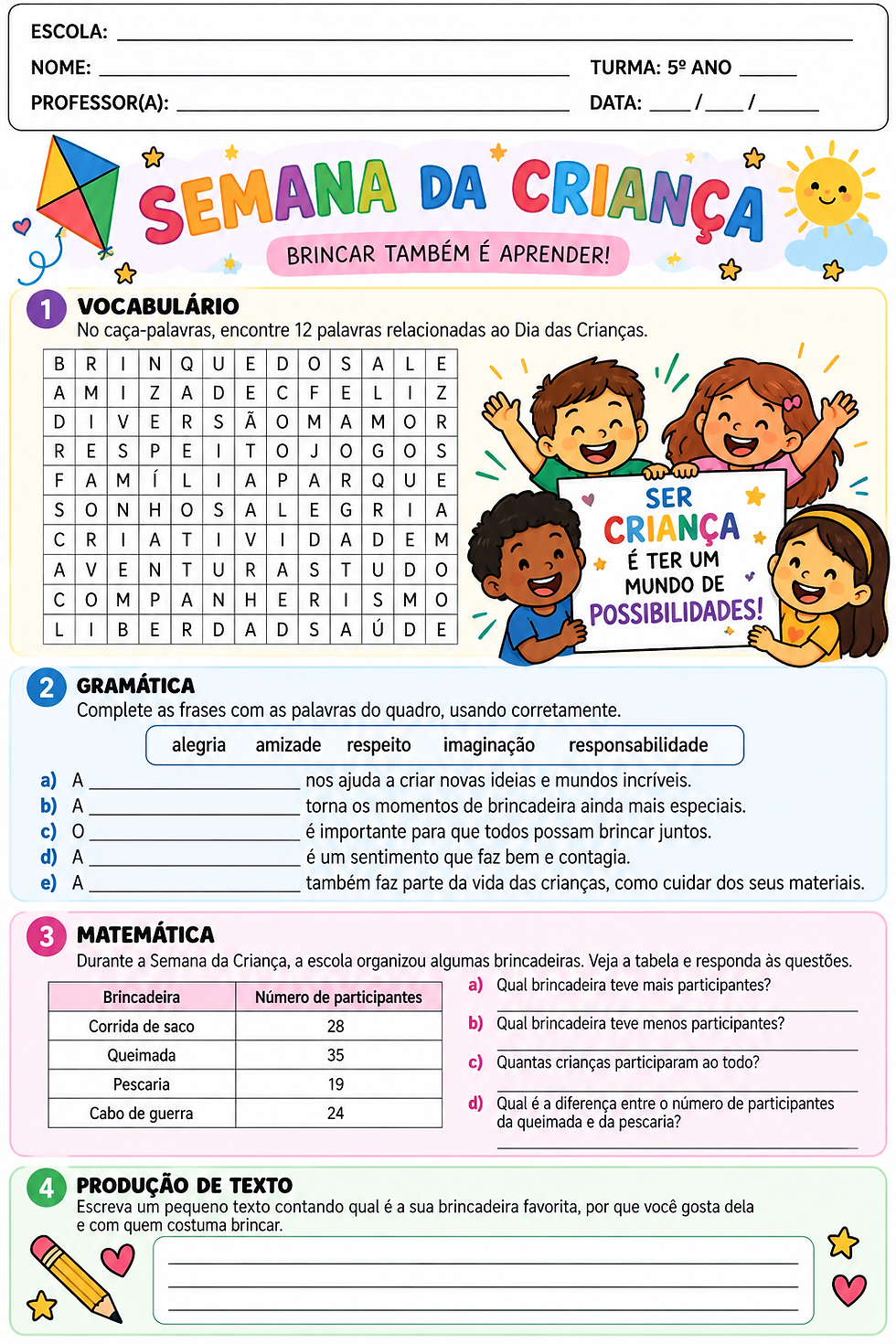 Atividade Dia da Criança 5 ano