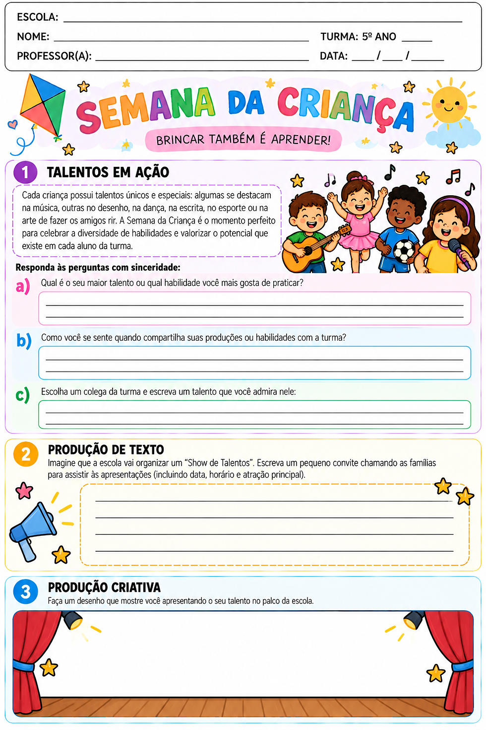Atividade Dia da Criança 5 ano