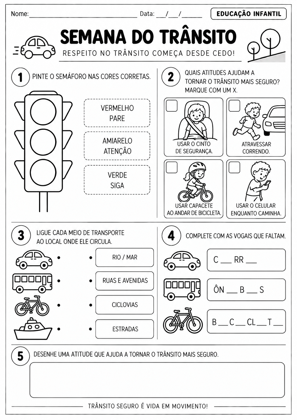 Atividade para Semana do Trânsito na Educação Infantil