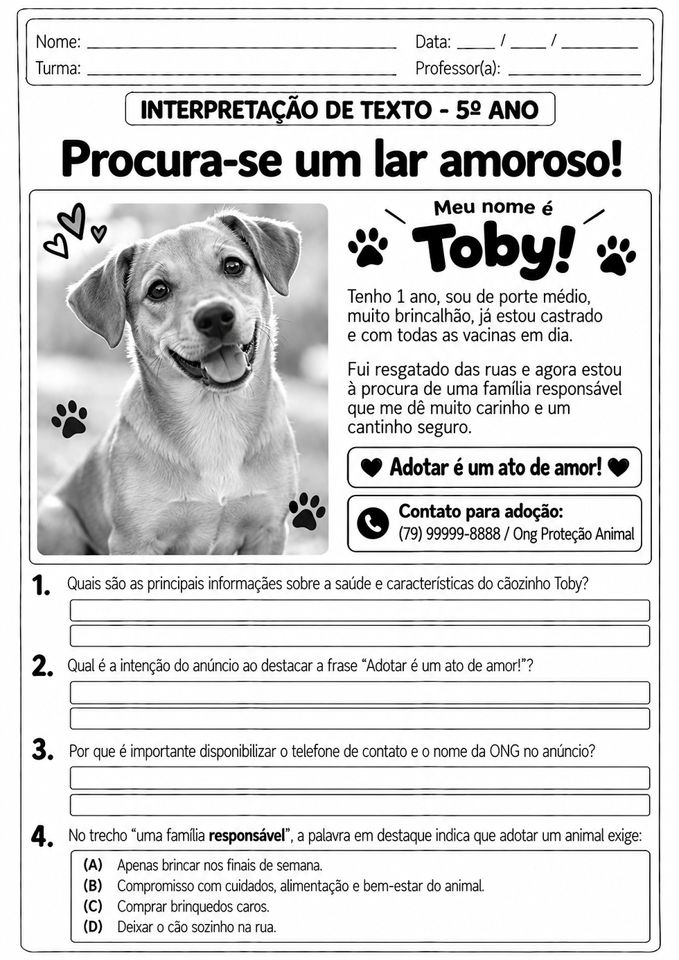 Atividade Interpetação de Texto 5 ano