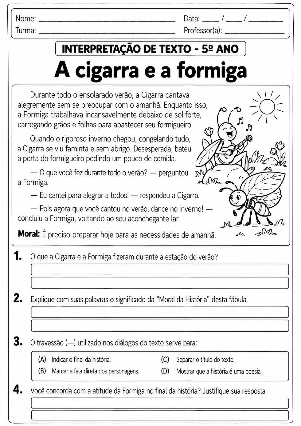 Atividade Interpetação de Texto 5 ano