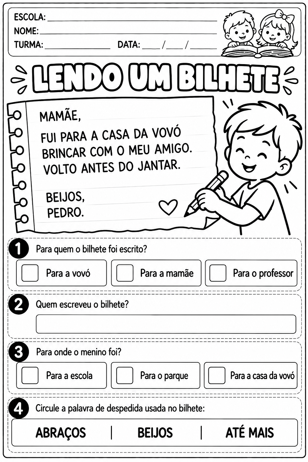 Atividade Português 1 ano