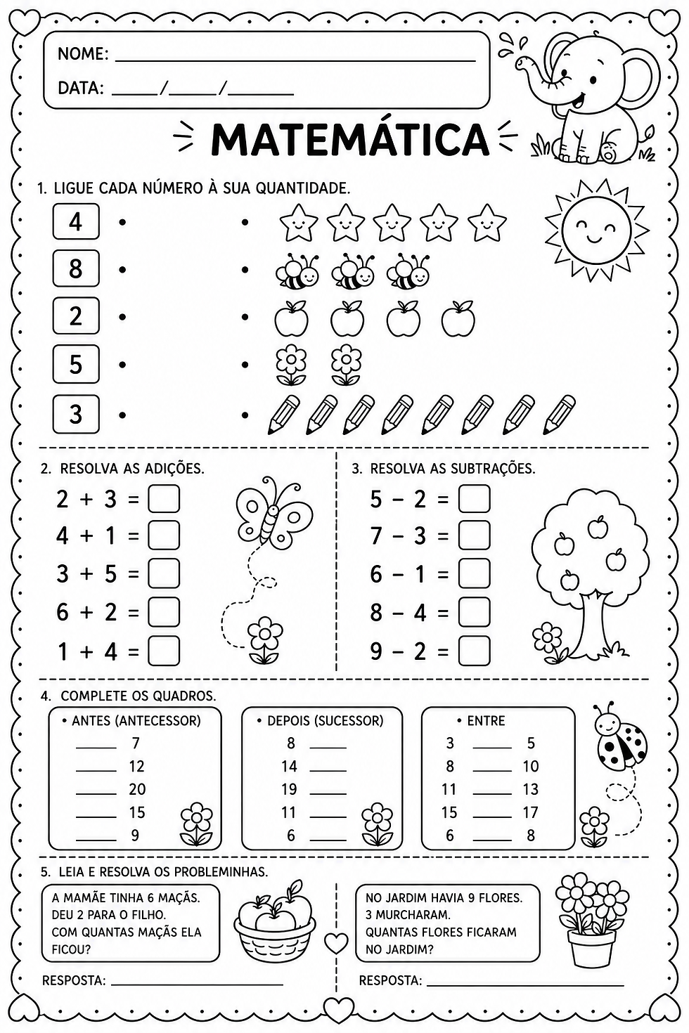 Atividades matemática 1 ano