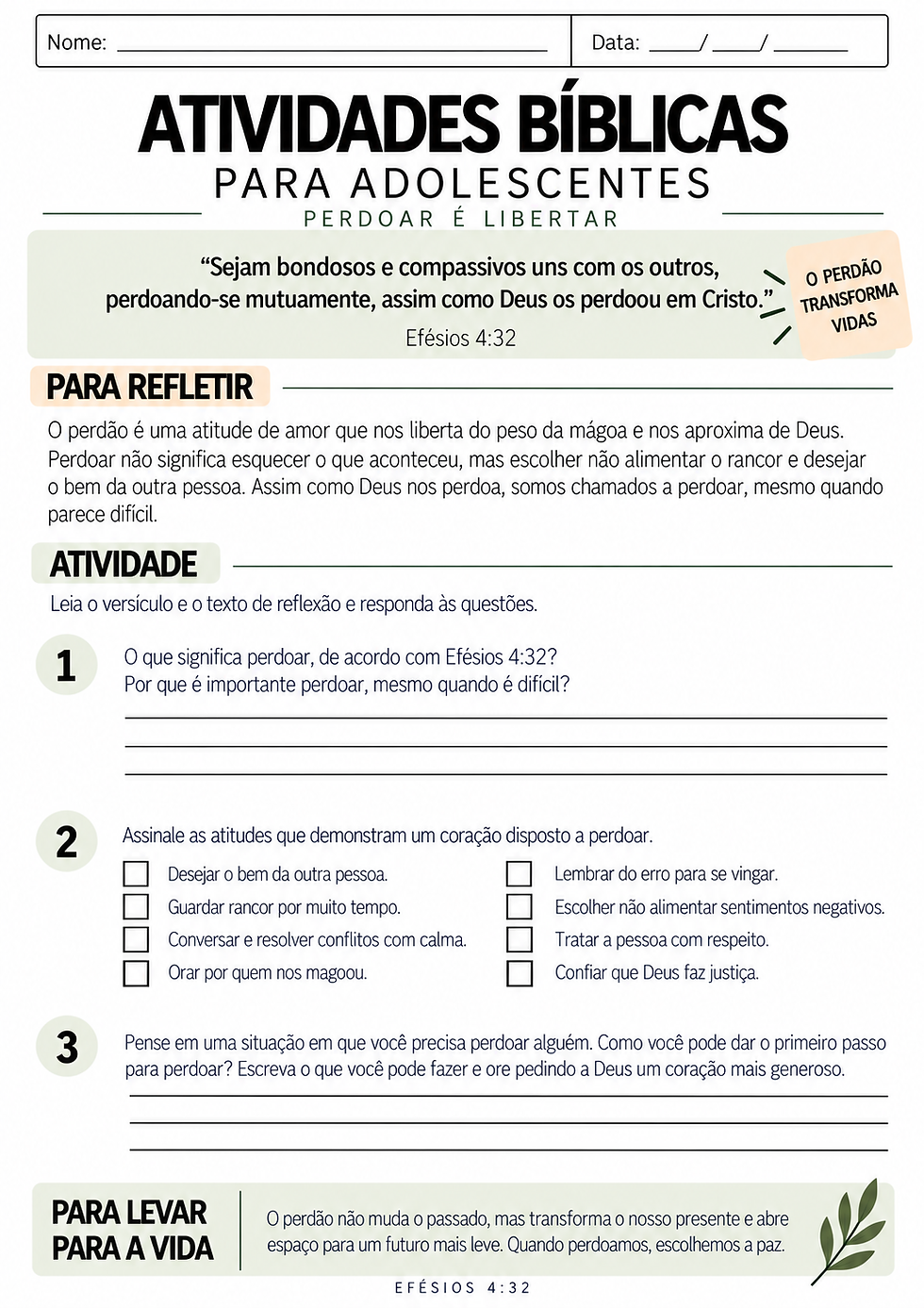 Atividade Bíblica para Adolescente