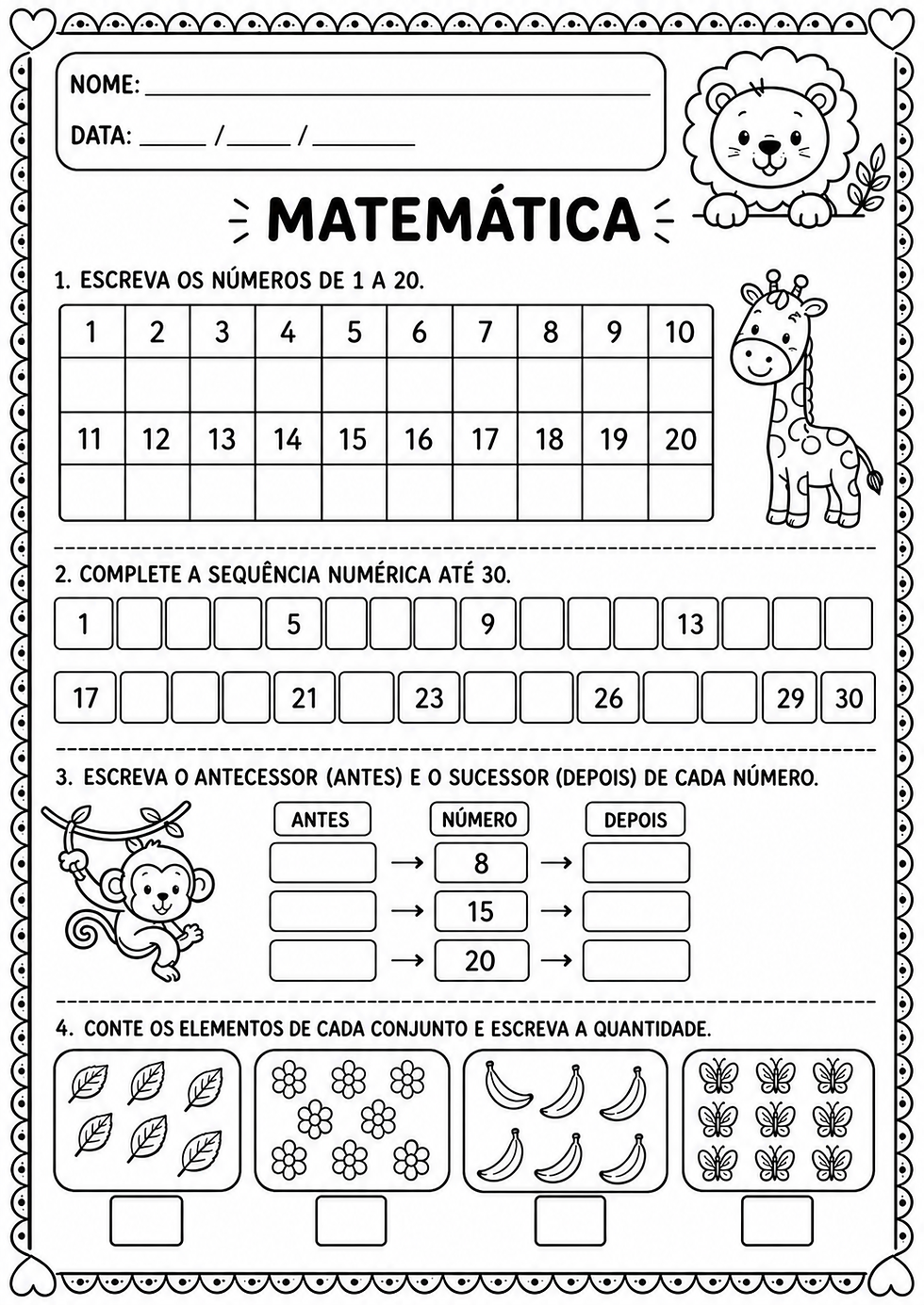 Atividades matemática 1 ano