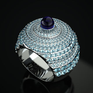 Platinum ring with sapphire and aquamarines rendering