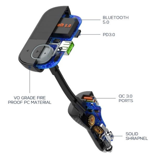 Miniatura: C705Q Cargador Auto 43W Bluetooth FM Pantalla LED Tipo C