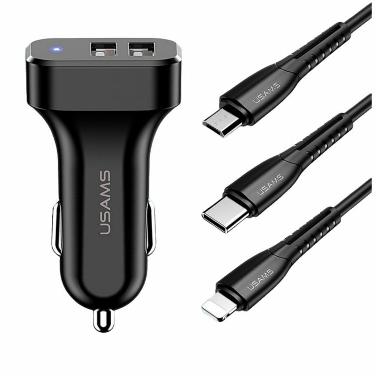 Miniatura: C13 Cargador para auto Usams 2 USB 2.1A con cable Tipo-C