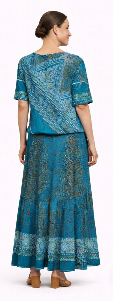 Miniatura: Robe longue, nouée à la taille, ajustable, Bleu Paon