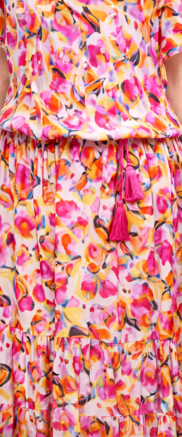 Miniature : Robe longue, nouée à la taille, ajustable, motif Rose Fleurie