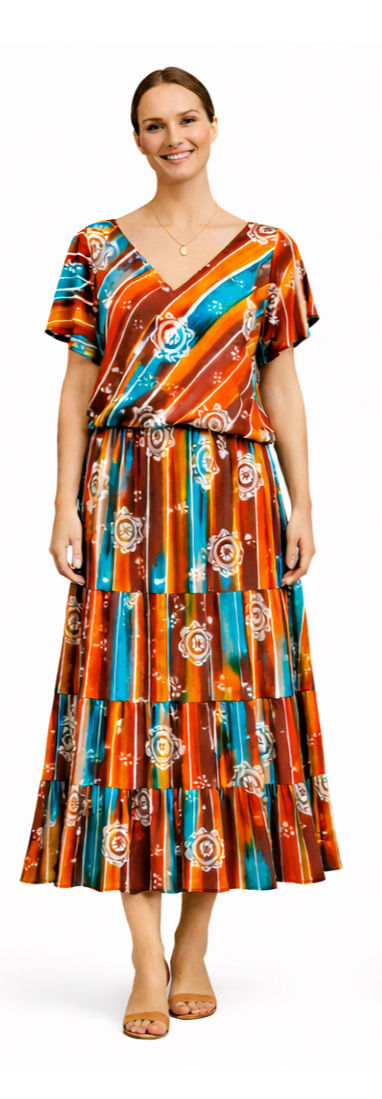 Robe longue, nouée à la taille, ajustable, motif Viva Coloré