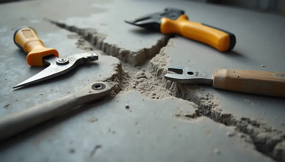 High angle view of tools for concrete repair
