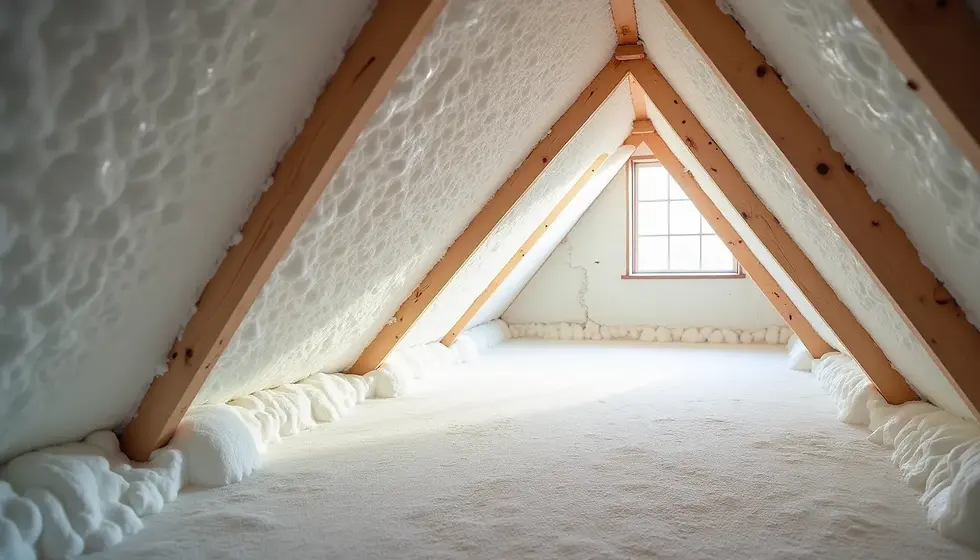 Eye-level view of a well-insulated attic with spray foam insulation