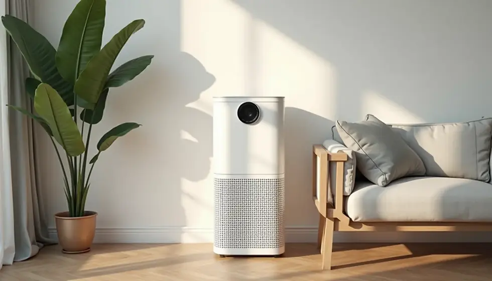 Close-up view of an air purifier in a modern living room