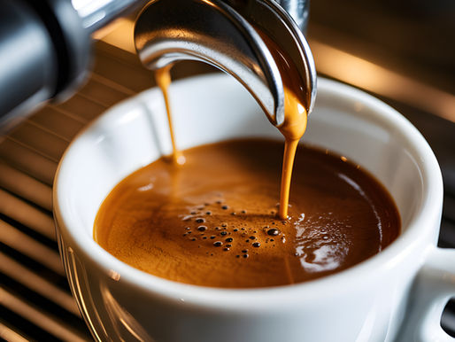 Rich espresso streams gracefully into a pristine white cup, promising a perfect start to the day.