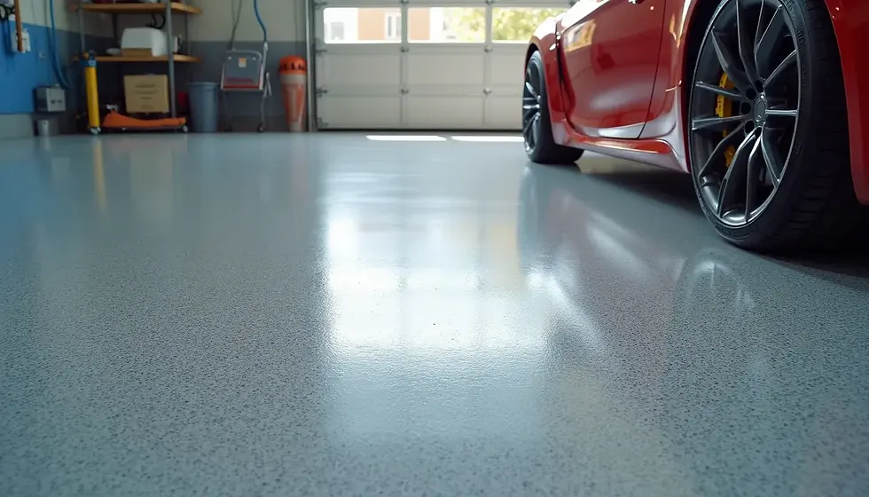 High angle view of a well-maintained epoxy garage floor