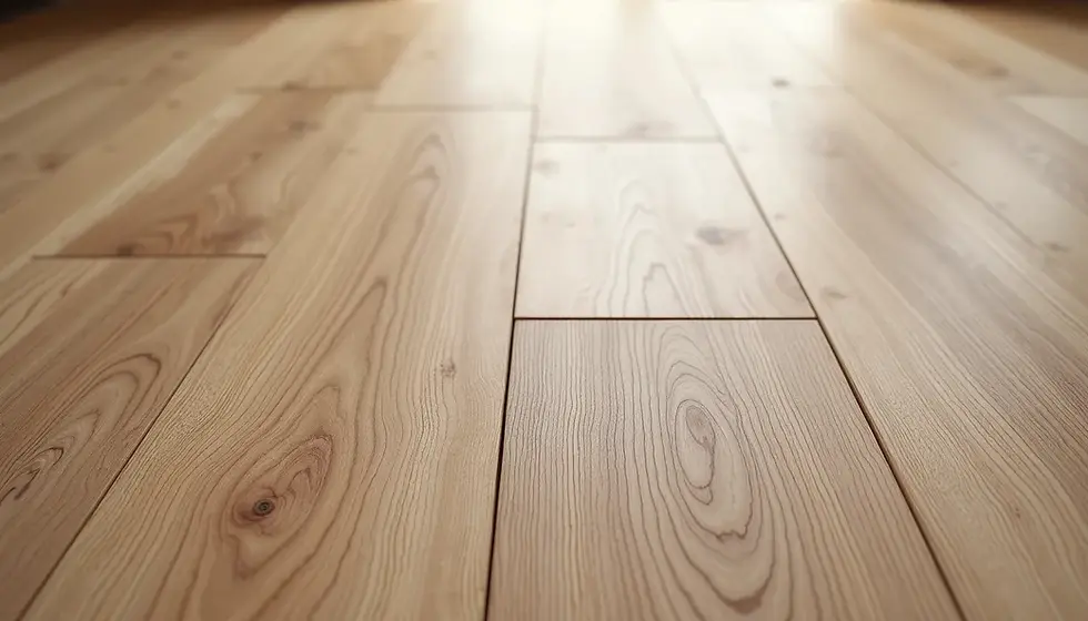 High angle view of a white oak tongue and groove flooring installation