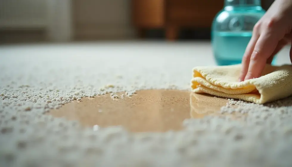 Close-up view of a carpet with a slime stain being cleaned