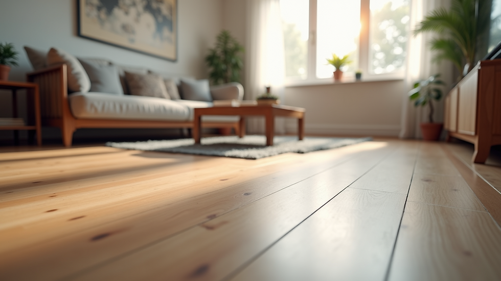 Eye-level view of a modern living room featuring laminate flooring