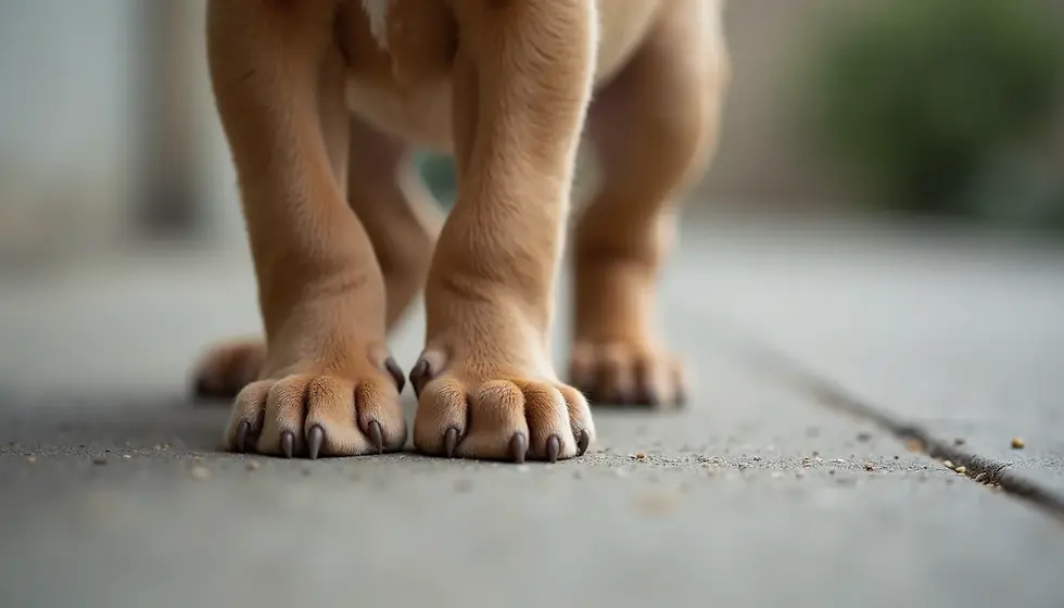 Close-up view of a puppy's paws on concrete