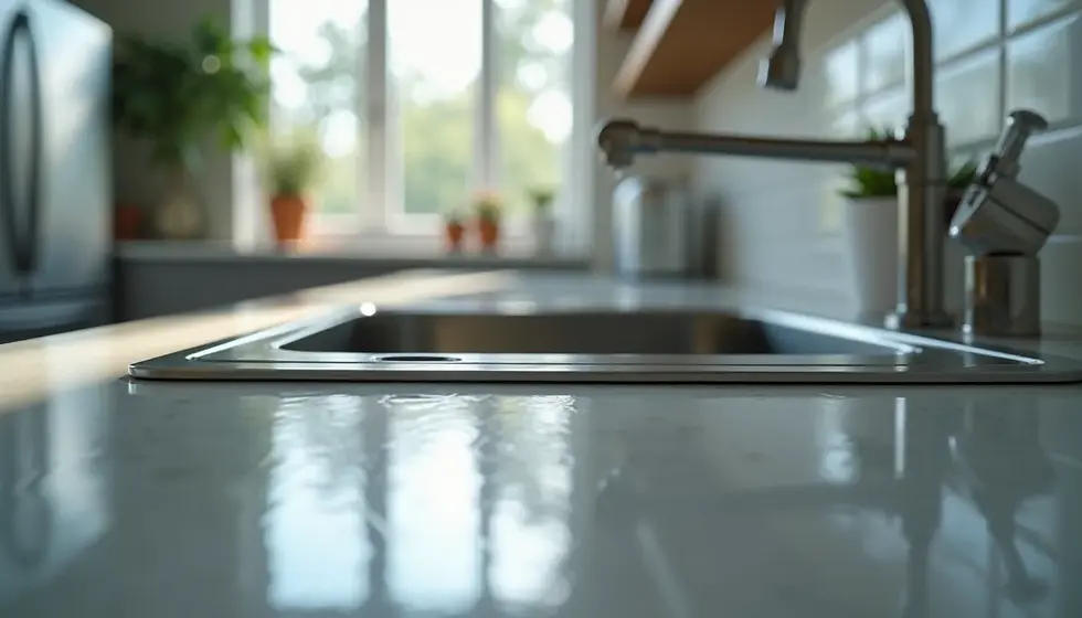 Eye-level view of a clean kitchen sink