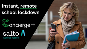 Teacher activates instant campus lockdown using Concierge mobile lockdown app on her phone, securing the schoolyard and protecting students during a threatening event.