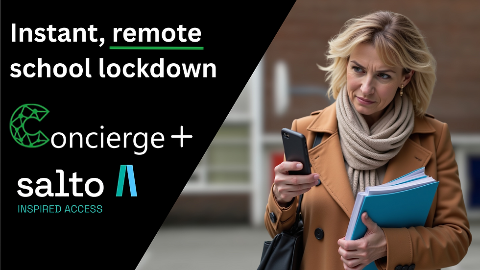 School staff activates instant campus lockdown using Concierge mobile lockdown app on her phone, securing the schoolyard and protecting students during a threatening event.