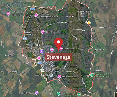 Map of Stevenage Home Physio Areas Covered