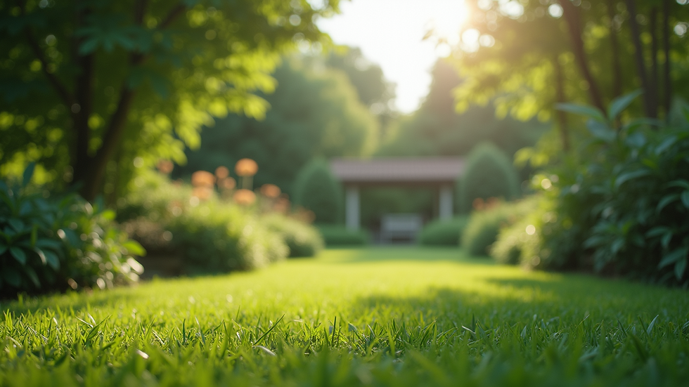 Eye-level view of a serene garden with lush greenery