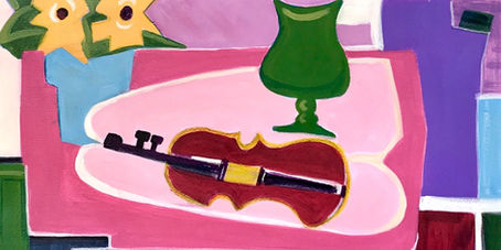 Mes élèves sont formidables ! Cours de peinture du 13/11/2021. " Nature morte au violon" -acrylique