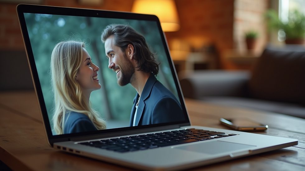 High angle view of a laptop with a dating app open on the screen