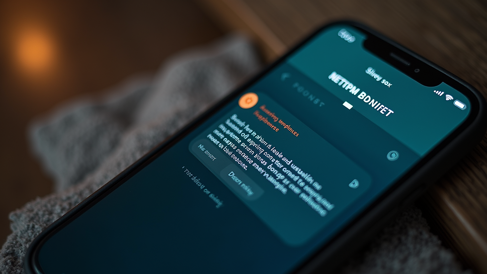High angle view of a smartphone showing a suspicious message alert