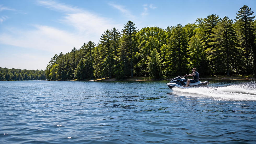 WaveRunner rider cruising across a lake in Wisconsin’s Northwoods