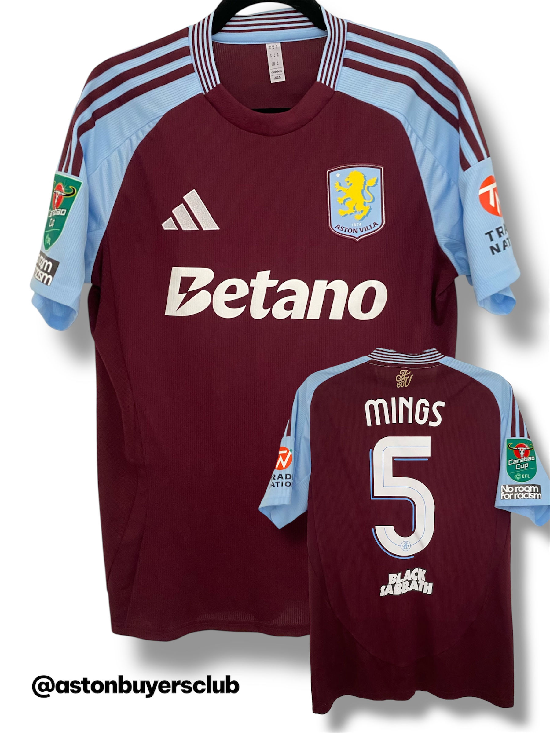 Aston Villa Adidas 2024/25 Home Shirt Medium - MINGS 5 - Black Sabbath Cup Print