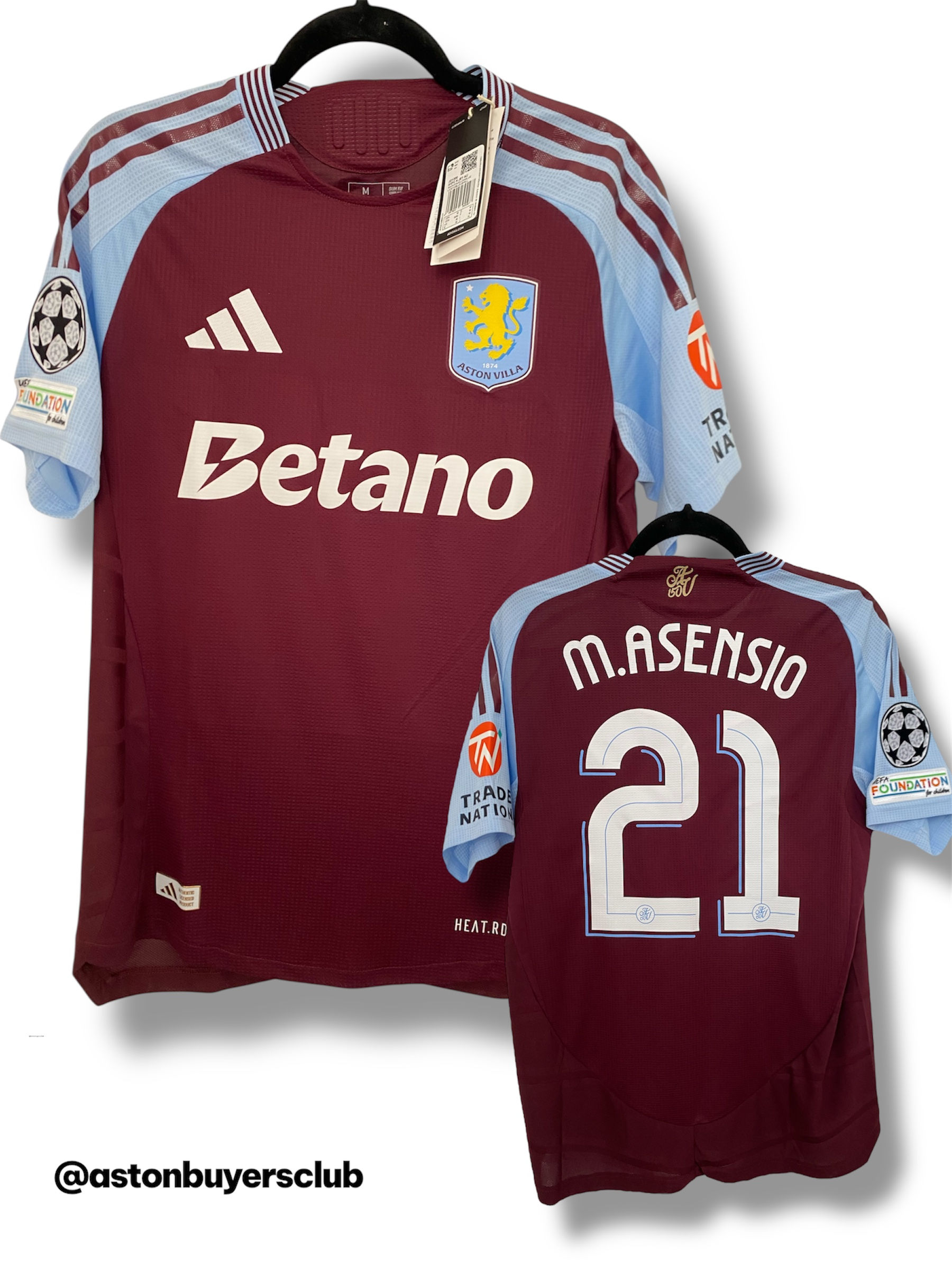 Aston Villa Adidas 2024/25 Home PRO Shirt Medium - ASENSIO 21 - UCL Print BNWT