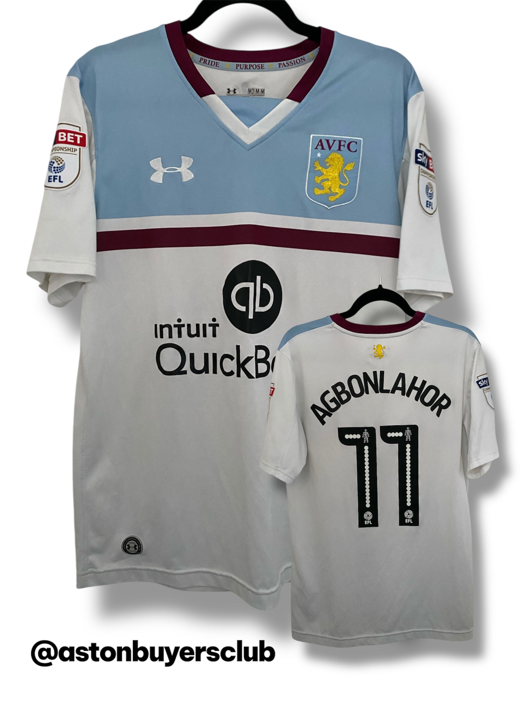 Aston Villa Under Armour 2016/17 Away Shirt Medium - AGBONLAHOR 11 - EFL print