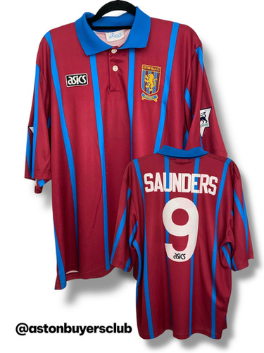 Aston Villa Asics 1993/95 Home Shirt XL -SAUNDERS 9 Print | Aston