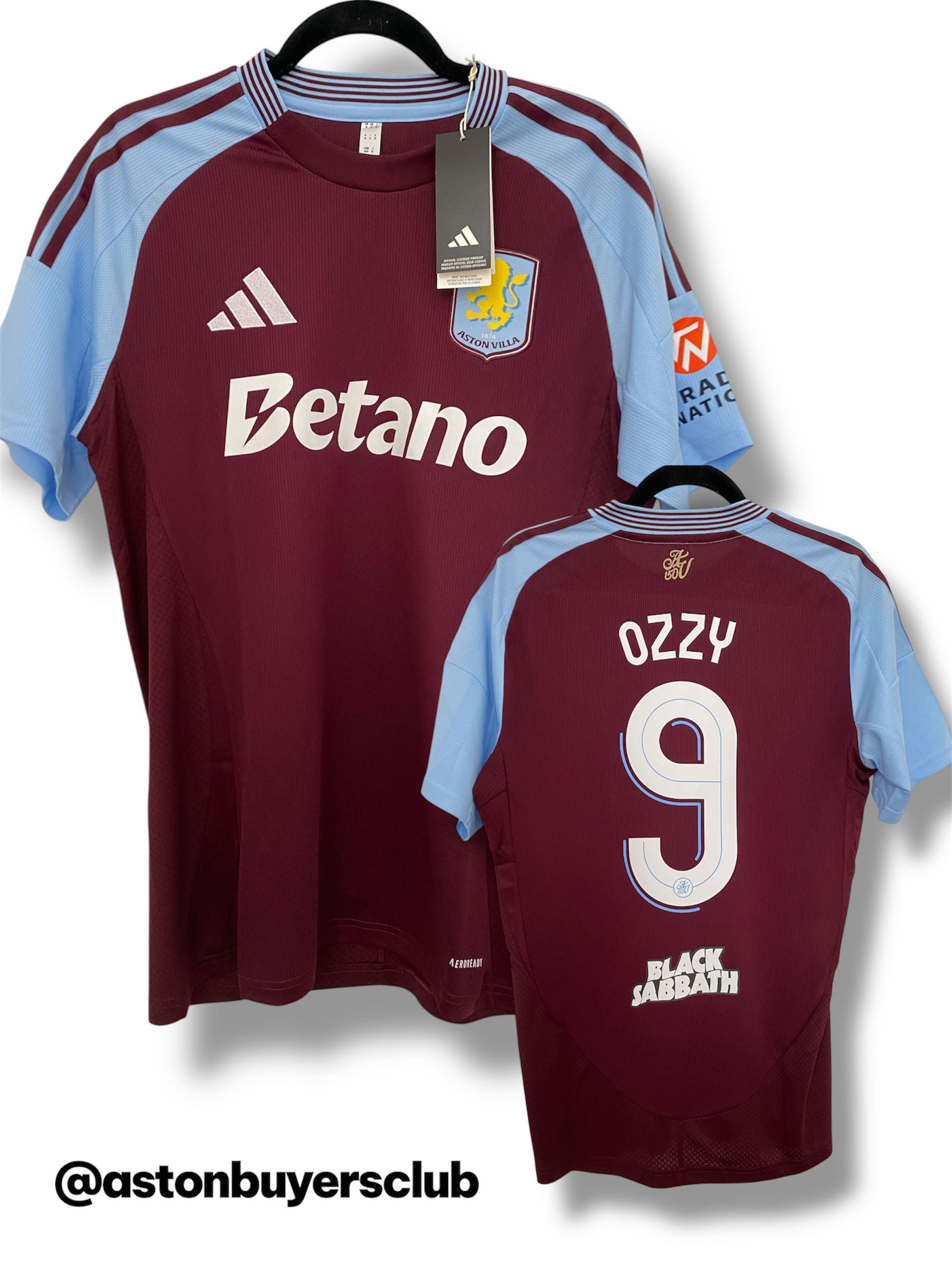 Aston Villa Adidas 2024/25 Home Shirt Medium - OZZY 9 - Cup - Black Sabbath BNWT