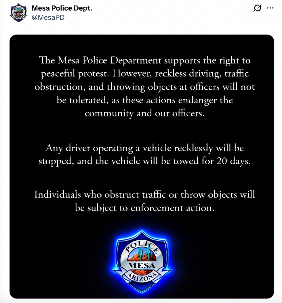 Mesa PD Issues Statement Regarding Behavior at Protests