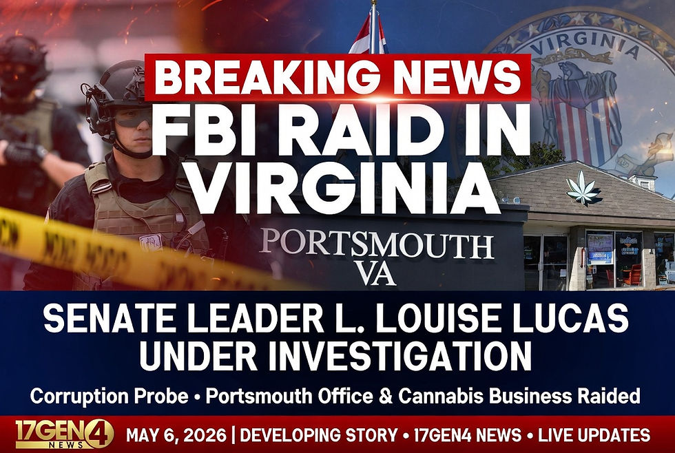 FBI Raids Virginia Senate Leader L. Louise Lucas’ Office and Cannabis Business in Major Corruption Probe | 17GEN4 News – May 6, 2026