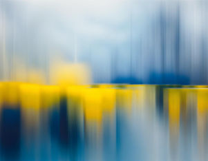Axiom Digital Art by Raze, Abstract art, Motion blur painting, Contemporary artwork, Yellow and blue abstract, Modern art, Colorful abstract canvas, Abstract expressionism, Vertical streaks painting, Dynamic abstract art, Fluid art, Abstract landscape, Modern wall art, Vibrant art piece, Reflection abstract painting, Abstract art for interiors, Decorative modern art, Gallery quality abstract, Abstract design, Artistic motion blur, Bold color abstract painting