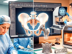 Médico trabajando en impresión 3D de un fémur.