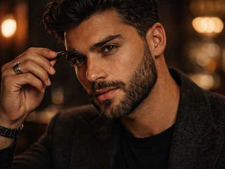 رجل أنيق يطبق خطوات تشذيب شعر الأنف والحواجب للرجال بأمان ودقة باستخدام أدوات احترافية للحصول على مظهر مرتب.