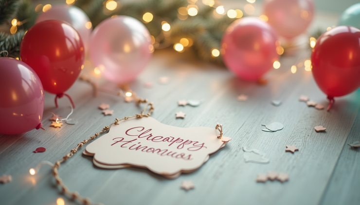 High angle view of simple DIY birthday decorations on a table