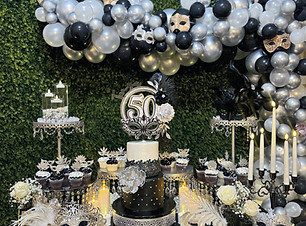 Black and silver maquerade 50th birthday party at My Enchanted Events Venue
