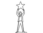 drawing-of-businesswoman-standing-at-top-of-hill-and-touching-bright-star-from-the-sky-sin