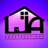 Logo design with initials LJA in the shape of a house in purple