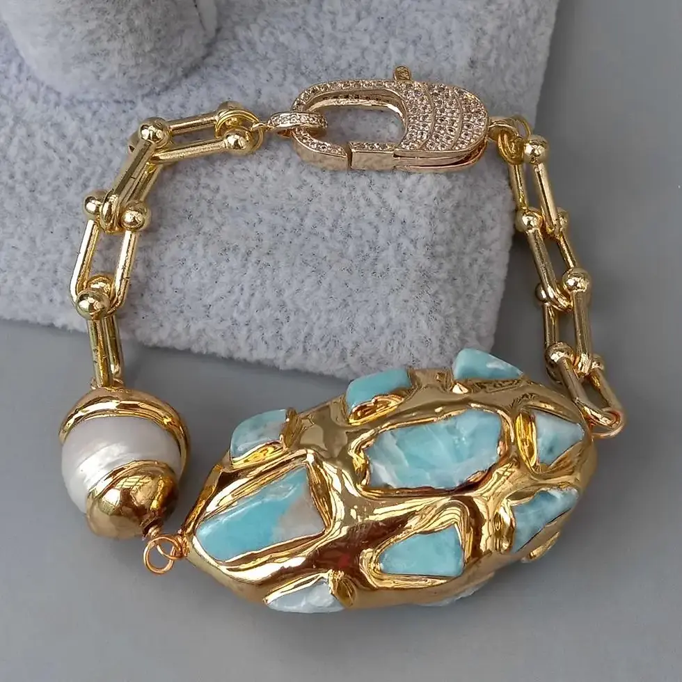 Thumbnail: The Hadassah Larimar & Keshi Pearl Bracelet