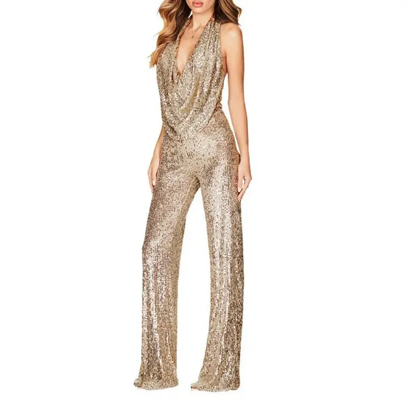 Thumbnail: The Stella Sequin Halter Straight Jumpsuit
