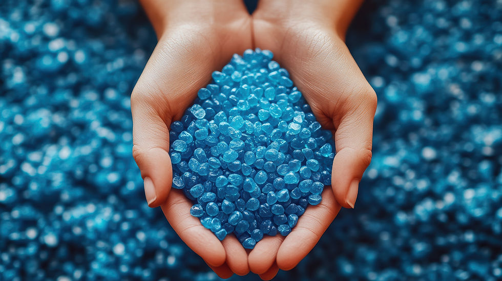 Hands holding blue pvc resin